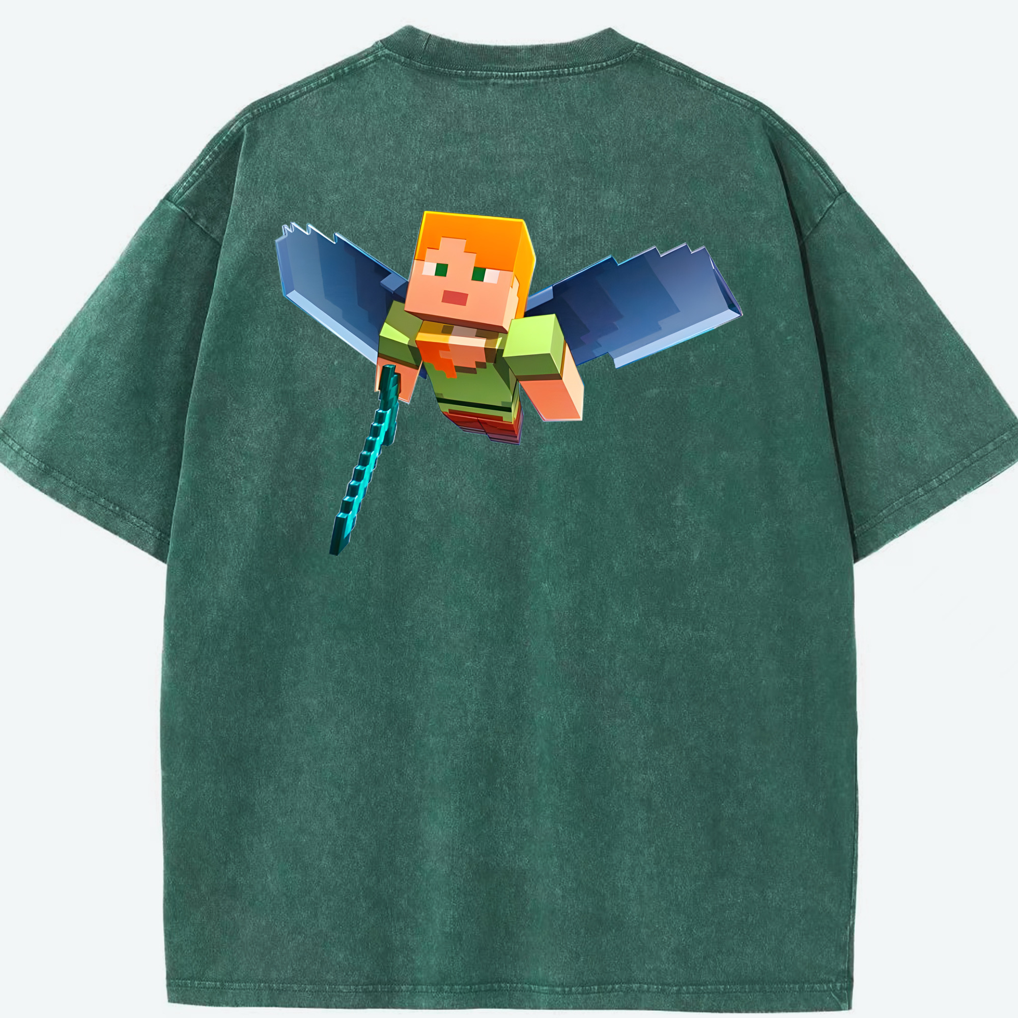 （画像用） マインクラフト ブロックの世界 Minecraft MC Block world 綿100% ヴィンテージ風 半袖Tシャツ（背面プリント）